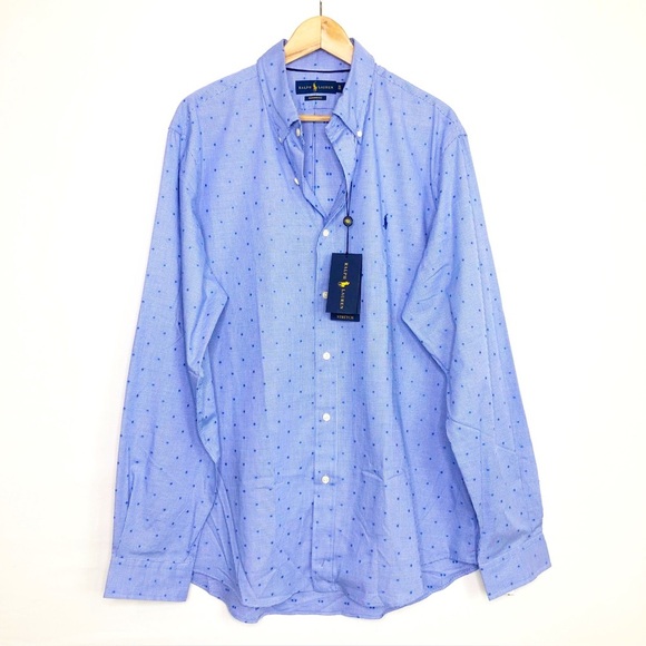 Ralph Lauren, blue print logo, stretch performance button down shirt - Picture 1 of 11